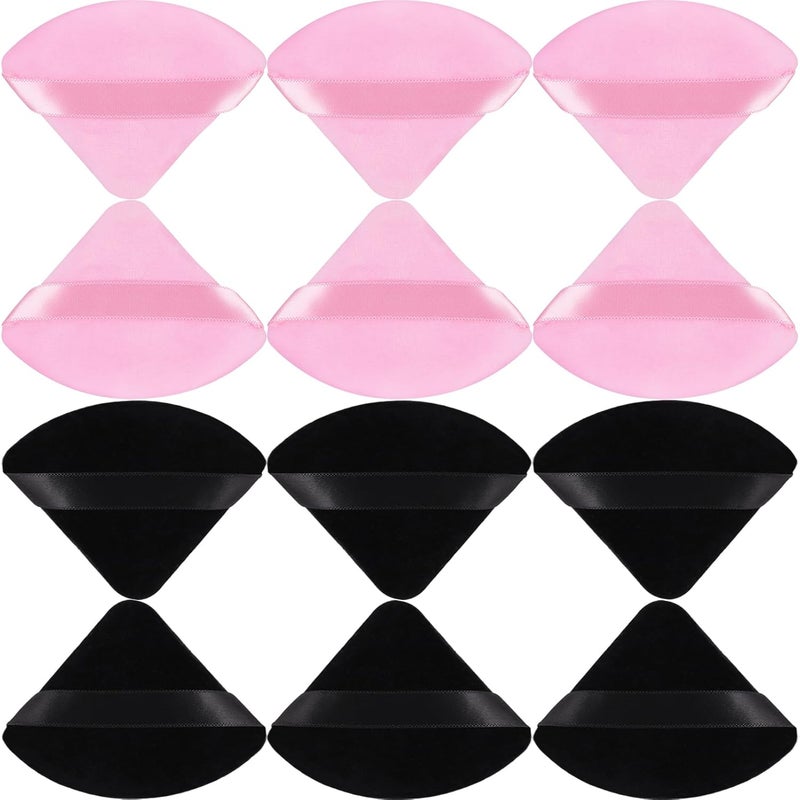 JOLY Triangle Powder Puff Face Makeup Sponge Beauty Blender Stocking Stuffers Puffs for Women apply Loose Powder and Foundation (6Pcs_Black+6Pcs_Pink) - Image 1